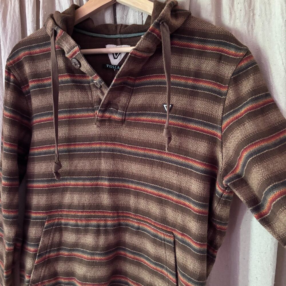 Vissla Organic Cotton Striped Hoodie Brown Baja Small Surf Gorpcore